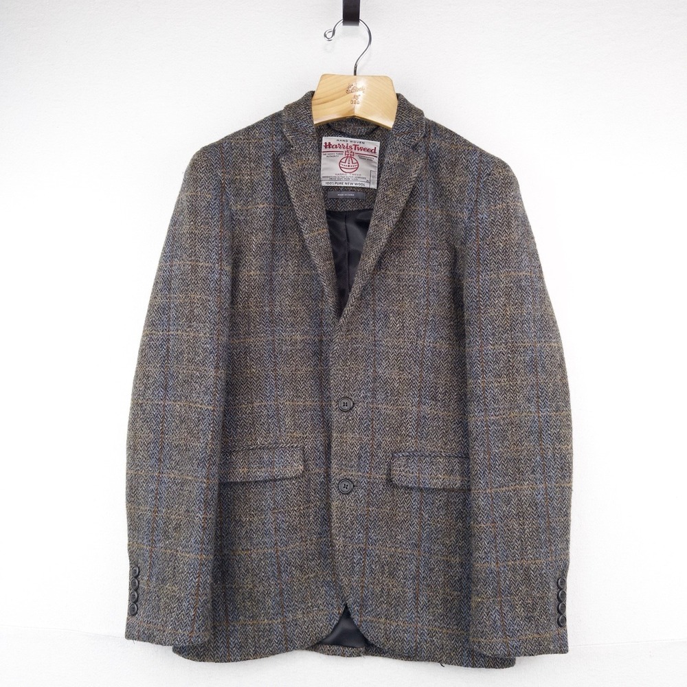 Harris Tweed 100% Pure New Wool Brown Gray Herringbone XS Regular Chest 34"